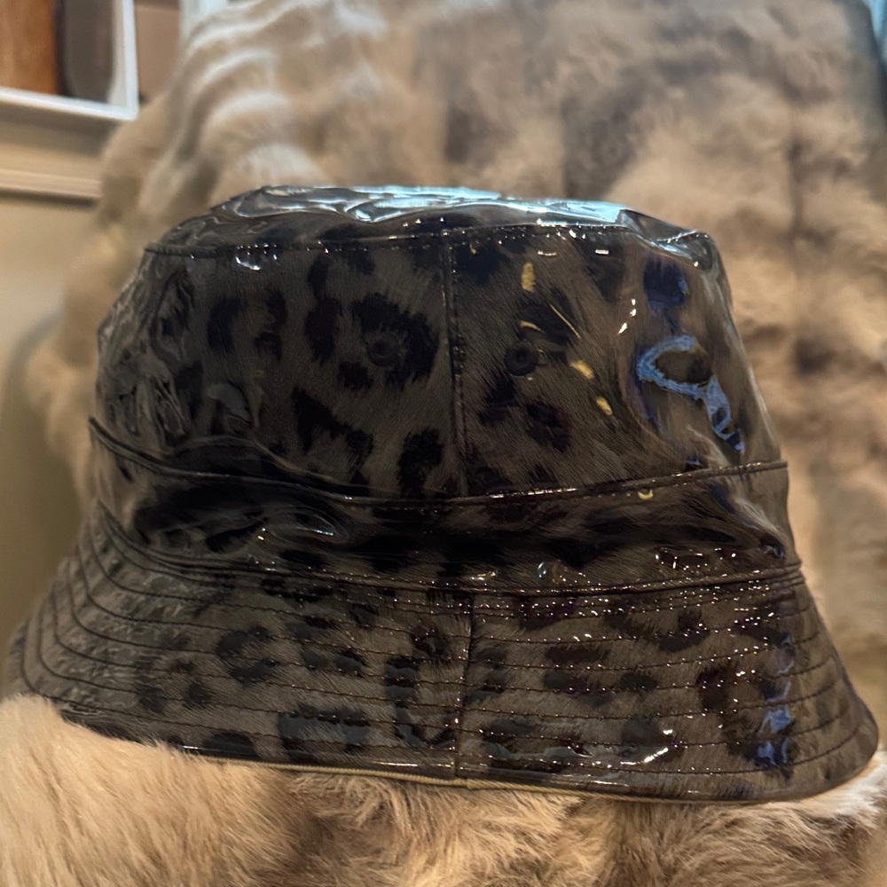 C.C Shiny Leopard Bucket Hat - Black Gray rain cap or reversible tan hat. - Picture 2 of 7